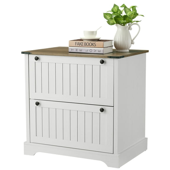 2 Drawer Farmhouse File Cabinet with 2 Drawers, 30" Wood Lateral Filing Cabinet with Hanging File Folders for A4, Letter & Legal Documents, Printer Stand Storage Printer Stand for Home Office