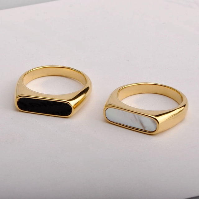 Anillo de acero de titanio de estilo europeo y americano de estilo retro con diseño de fritilaria blanca y acero de titanio, anillo geométrico de concha con temperamento francés para mujer