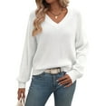 thumbnail image 2 of Womens Oversized Off the Shoulder Tops Long Sleeve Waffle Knit Shirt Drop Shoulder Sweater Top White XL, 2 of 8