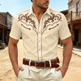 thumbnail image 2 of XIAOCHA Men's Western Scroll Print Button Down Shirt Short Sleeve Country Holiday Casual Top, 2 of 4