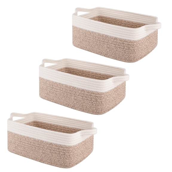 HLAOLA Set of 3 Decorative Woven Rope Baskets, 12L Rectangle Cotton Storage Baskets, Stylish Basket for Shelves, Living Room, Nursery