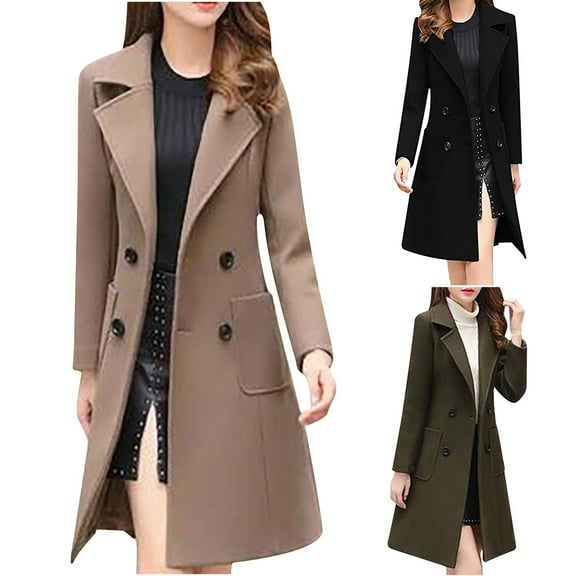ATOYSOY Long Sleeve Woolen Outwear Loose Business Jackets with Pockets for Women Overcoats Workout Open Front Shackets Winter Trendy Casual Trench Coat Green XXL