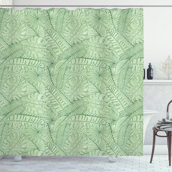Ambesonne Nature Shower Curtain, Cluttered Leaves Concept, 69"Wx70"L, Green Pale Green