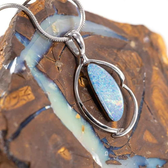 COTTON CANDY BLAST STERLING SILVER AUSTRALIAN BLACK OPAL NECKLACE