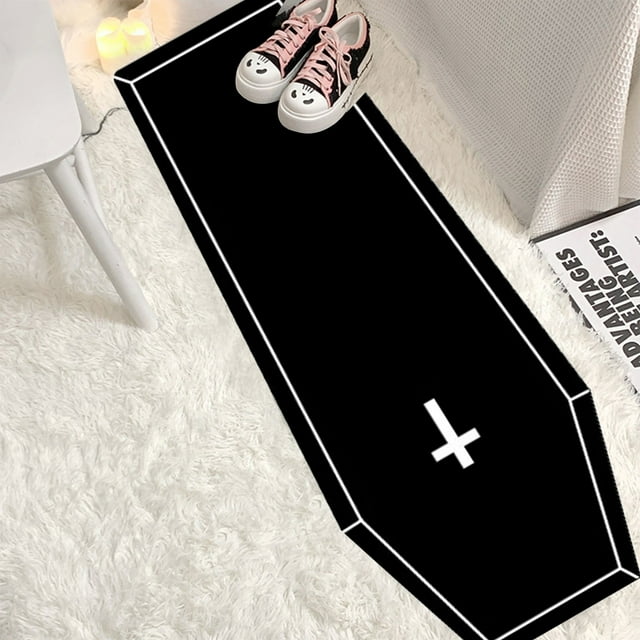 Gothic Rug Coffin Rug, Black Carpet,Super Absorbent Quick Dry, Rubber Backing Non Slip ,Washable Super Soft Non Slip Bathtub Carpet, Plush Bedroom Mat (16x47in)