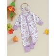 thumbnail image 3 of Cenuakty Infant Baby Halloween Jumpsuit, Newborn Zip Front Romper Cartoon Print Long Sleeve Footless Romper + Bow Headband, 3 of 9