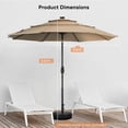 thumbnail image 5 of 10FT 3-Tier Solar Patio Umbrella with 32 LED Lights, Outdoor Umbrellas with Push Button Tilt and Crank, Tilting Table Umbrella with 8 Sturdy Ribs for Market, Beach, Pool, Garden, UV Protection, Khaki, 5 of 9