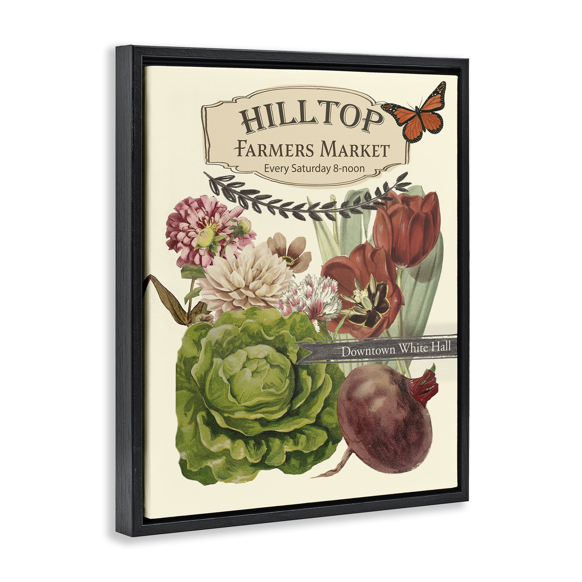 Stupell Industries Rustic Farmers Market Goods Plants & Flowers Painting Black Floater Framed Canvas Art Print Wall Art, 25 x 31