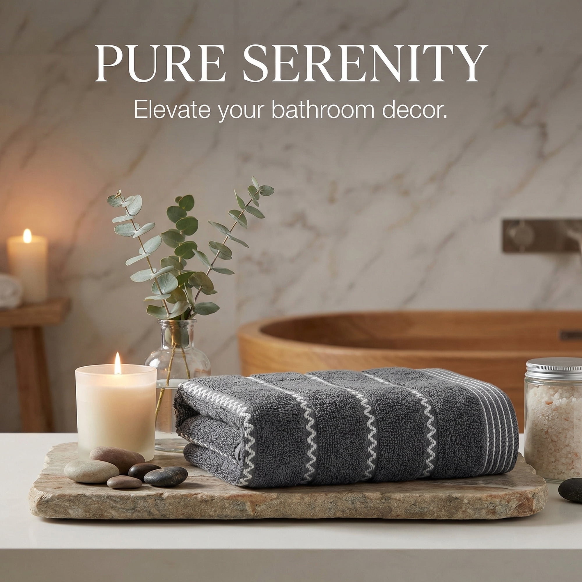 Unique Bargains 2Pcs Pure Cotton Wavy Stripe Absorbent Hand Towels Dark Grey 29" x 13"