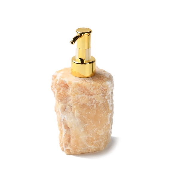Raw Natural Yellow Jade Pump Press Bottles with Plating Plastic Nozzle Refillable Bottle for Cosmetics Essential Oil 53~70x42~64x143~150mm