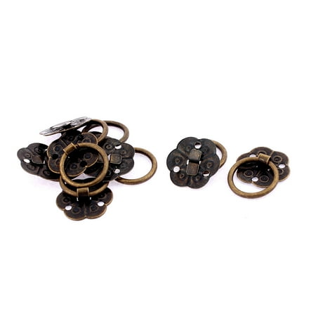 - Jewellery Box Wooden Case Plum Blossom Design Pull Handle Ring Bronze Tone 8pcs