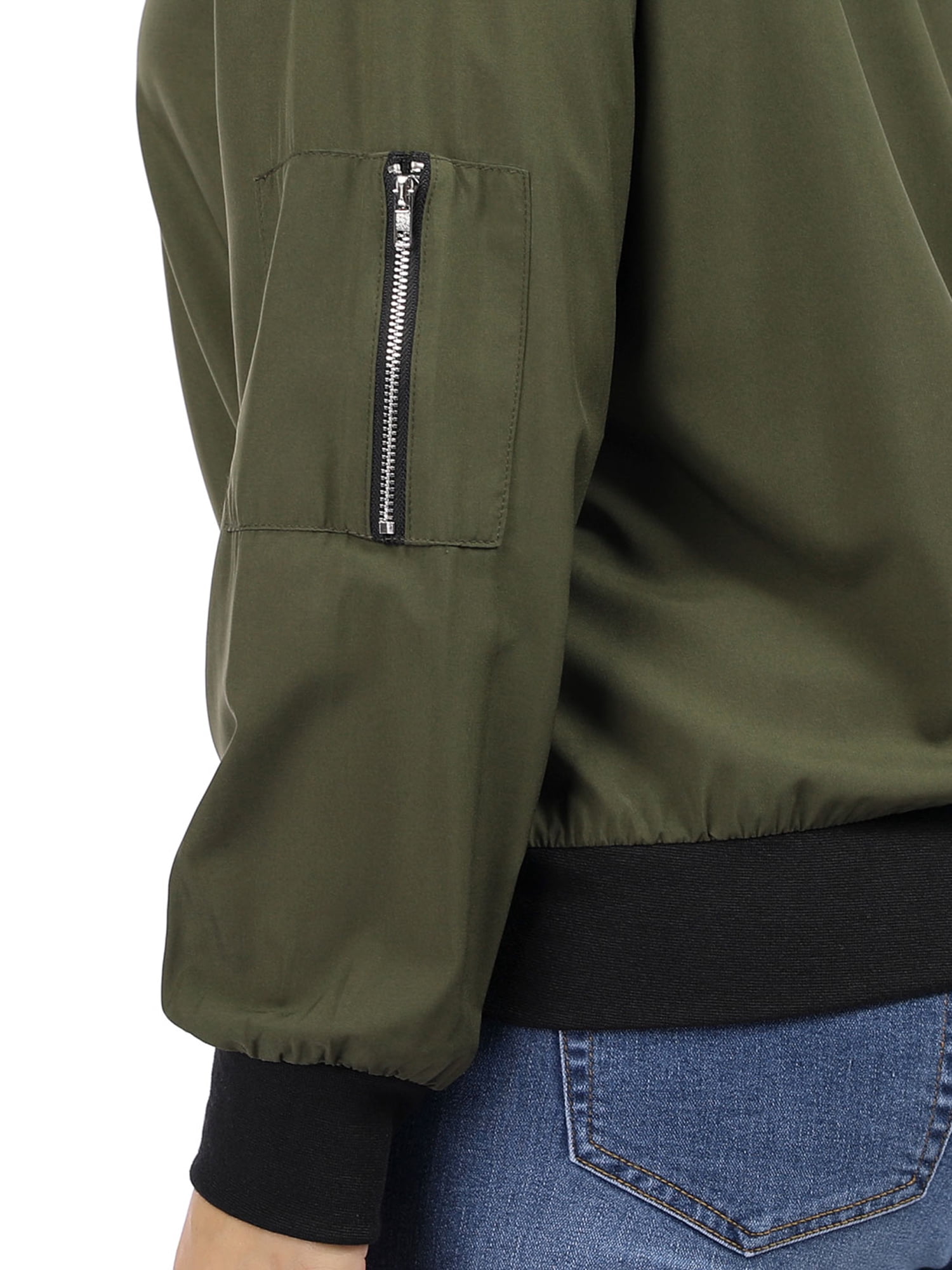 Unique Bargains Women's Plus Size Zipper Trim Outerwear Bomber Jacket
