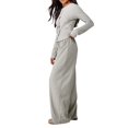 thumbnail image 3 of Women's Striped Button Front Long Sleeve Wide Leg Pants Two Piece Set Light Gray XL, 3 of 9