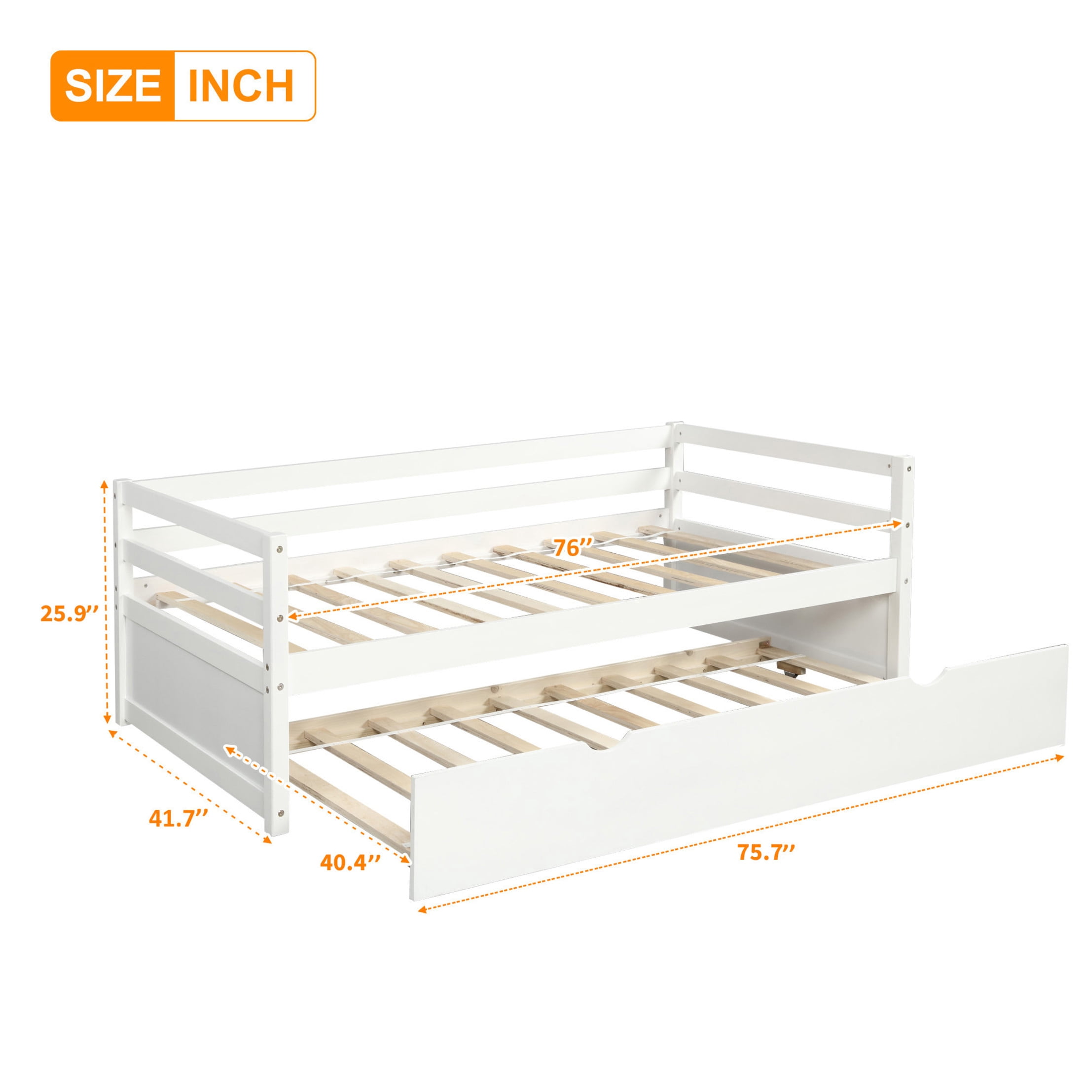 Noble House Twin Daybed with Hidden Rolling Trundle, Pine Wood Frame, Minimal Space Saving Design, White