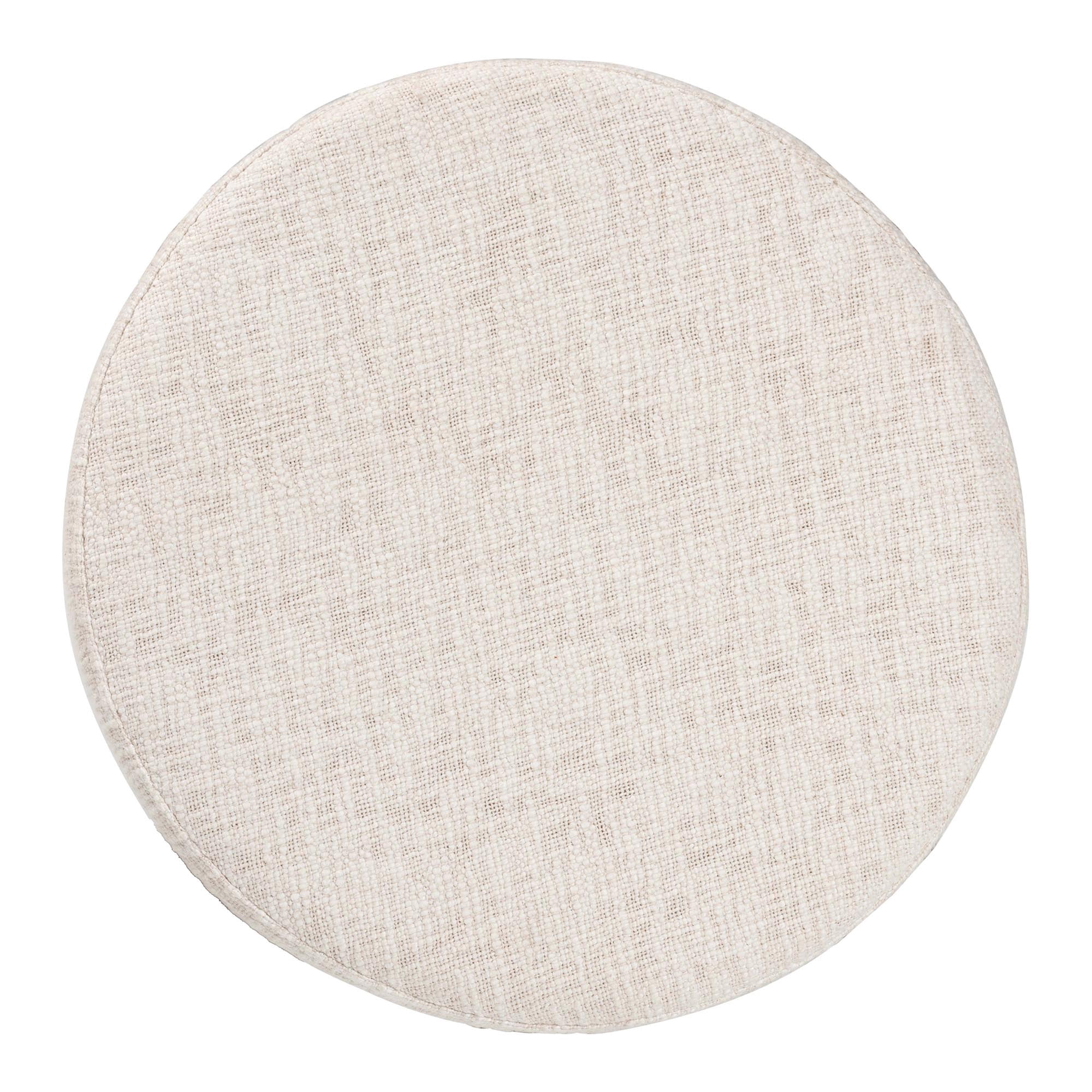 Baxton Studio Whitfield Round Fabric Ottoman Stool - Modern Accent Seating or Footstool with Upholstered Cushion and Mango Wood Frame for Living Room, Bedroom, or Lounge Seating