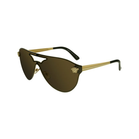 Versace Women's Mirrored VE2161-1002F9-42 Gold Shield Sunglasses