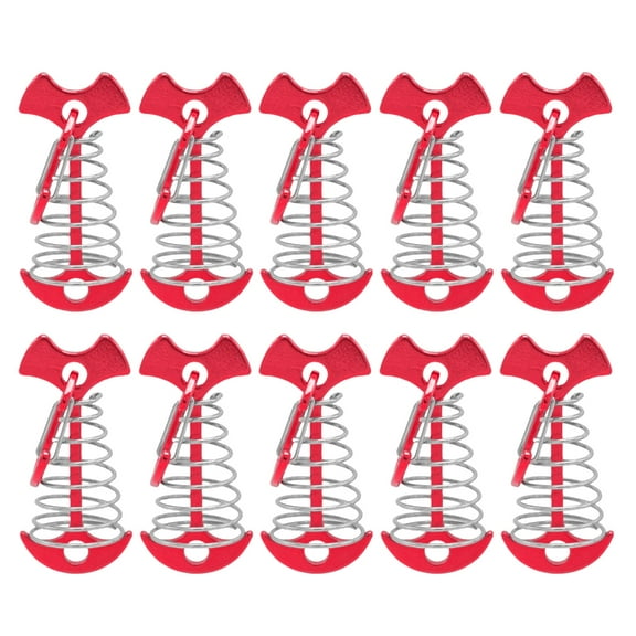 10Pcs Fishbone Deck Anchors Peg with Spring Buckles Outdoor Camping Accessory