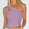 thumbnail image 2 of GigrtiJin Womens Sleeveless One Shoulder Crop Top Slim Short Open Casual Fashion Solid Color Bottom Tops Blouses, 2 of 6