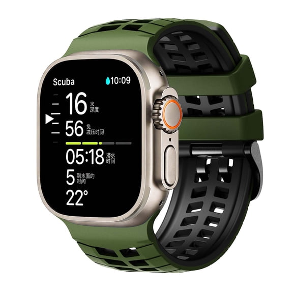 Lunvic Sport Silicone Band for Apple Watch Ultra 2 49mm 46mm 45mm 44mm 42mm, Breathable Two-Tone Waterproof Strap with Metal Buckle, Armygreen Black