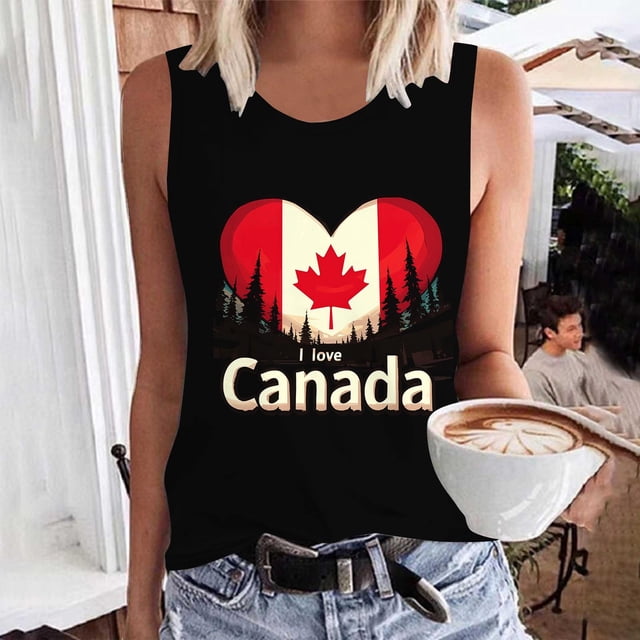 LSLJS Women Mode Décontractée Débardeur à Imprimé Floral Col Rond Sans Manches Tunique Tee Tops Débardeur Tops Sans Manches Célébrant l'Anniversaire du 1er Juillet