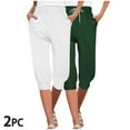 thumbnail image 2 of UTSJKR Women's 2 PC Casual Capri Pants 3/4 Length Drawstring Elastic Waist with Pockets Solid Color Loose Fit Cropped Pants Multicolor XXL, 2 of 9