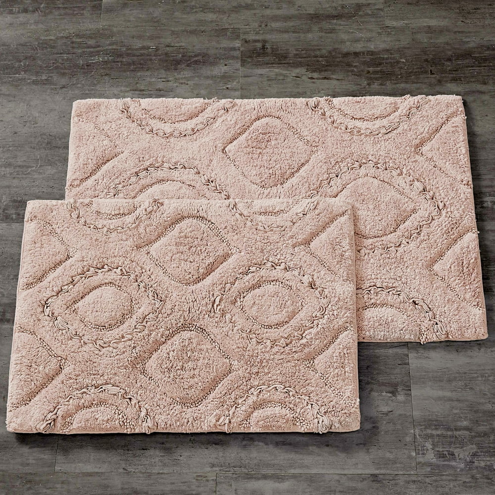 Better Homes & Gardens Cotton Ruffle Ogee Bath Rug Set, Pink, 2 Pieces