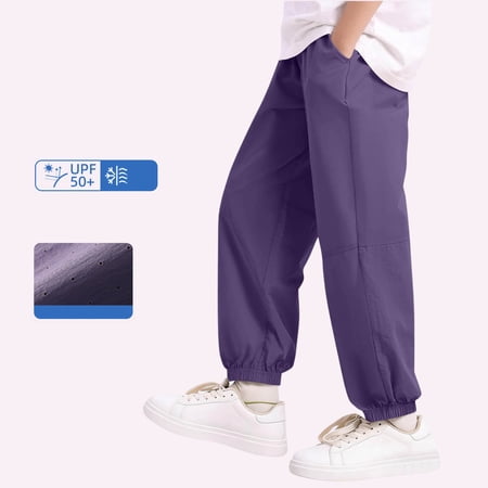 Boys Kids Jogger Pants Lightweight Quick-Dry Athletic Pockets Elastic Waist Purple Size 7-8 T
