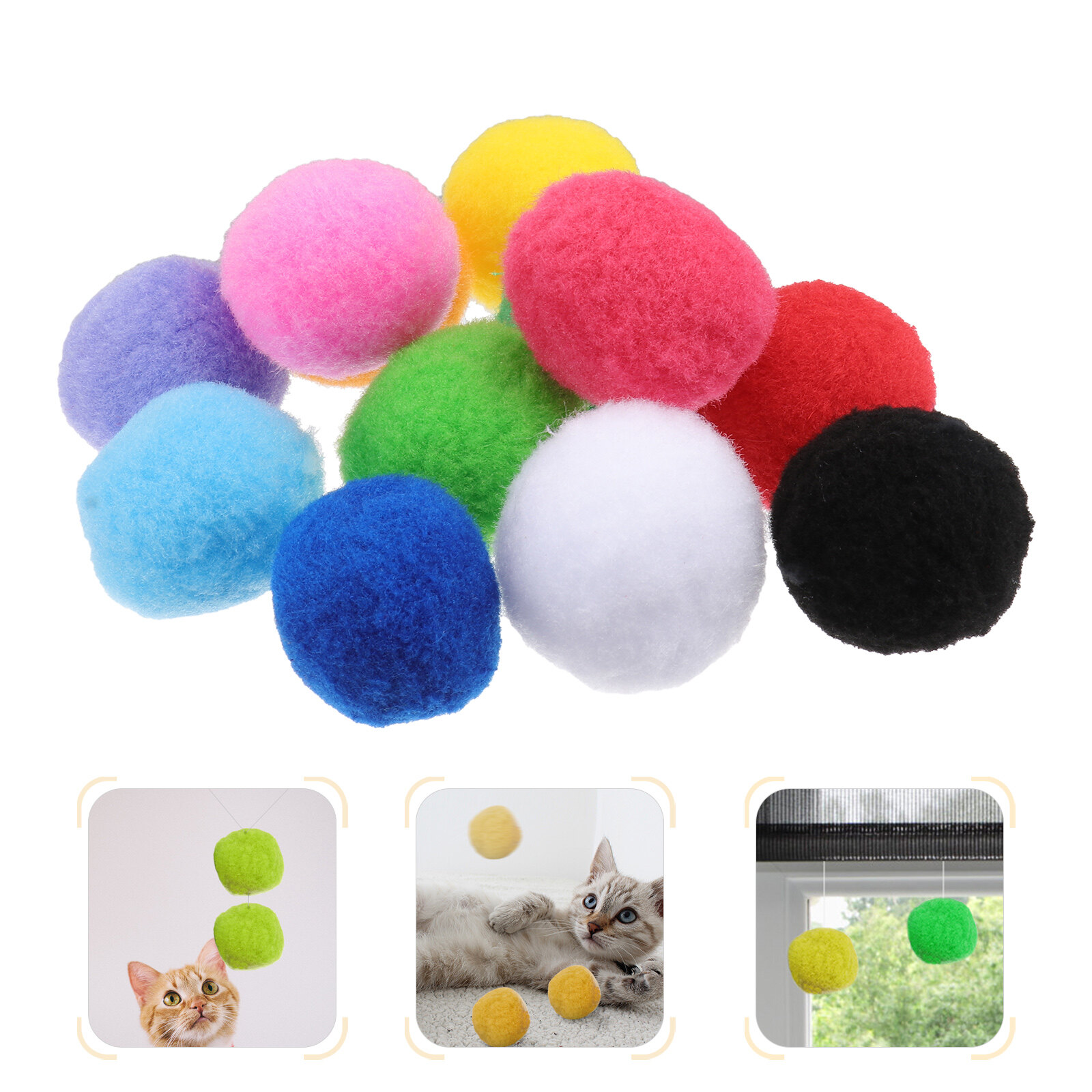 Poms Kitten Toys Assorted Color Furry Cat Pom Balls - Walmart.com