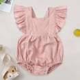 thumbnail image 2 of mgoYE Baby Girls Playsuits Ruffled Bodysuit 3 6 12 18 Month Fly Sleeve Romper Newborn Cotton Linen Jumpsuit Infant Summer Clothes(Pink,18-24 Months), 2 of 7