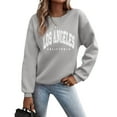thumbnail image 2 of AWZXDE Women's Solid Color Round Neck Pullover with Stylish Letter Print, Cozy Casual Wear for All Seasons, Ladies' Sweatshirt Grey,XXL, 2 of 4