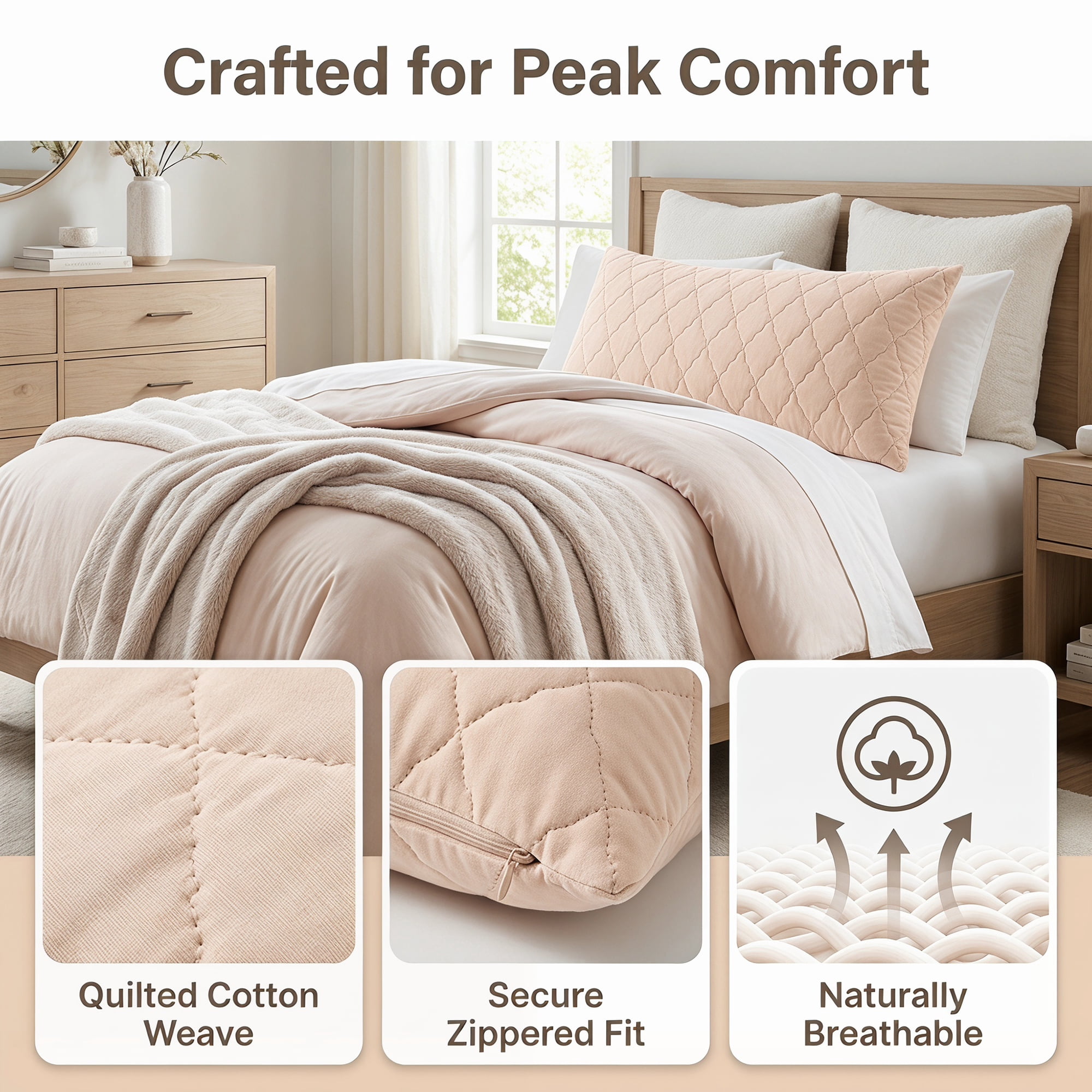 Unique Bargains Breathable Hypoallergenic Envelope Pillow Protectors Queen Khaki 20" x 30"