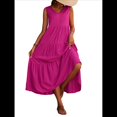 thumbnail image 3 of Vestidos de Verano para Mujer, Sin Mangas, Largos, con Escote en V, Informales, Fluidos y con . Rosa Roja XXL, 3 of 7
