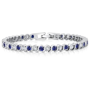 Gem Stone King Simulated Blue Sapphire Tennis Bracelet, 7 Inches