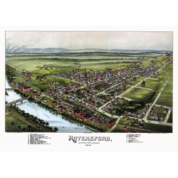 Antique Map of Royersford Pennsylvania 1893 Montgomery County Canvas Art - (18 x 24)
