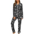 thumbnail image 7 of Ltctricy Women's Christmas Pajama Sets Long Sleeve V Neck Collared Button down Printed Sleepwear Top Pants 2 Piece Lounge Sets(Black,3X-Large), 7 of 7