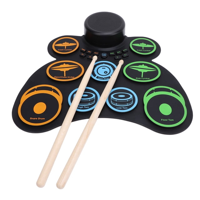 Almohadilla De Batería Electrónica, 9 Almohadillas Portátiles, Almohadilla De Práctica De Batería Enrollable Con Conector Para Auriculares Profesional Para Exteriores Para
