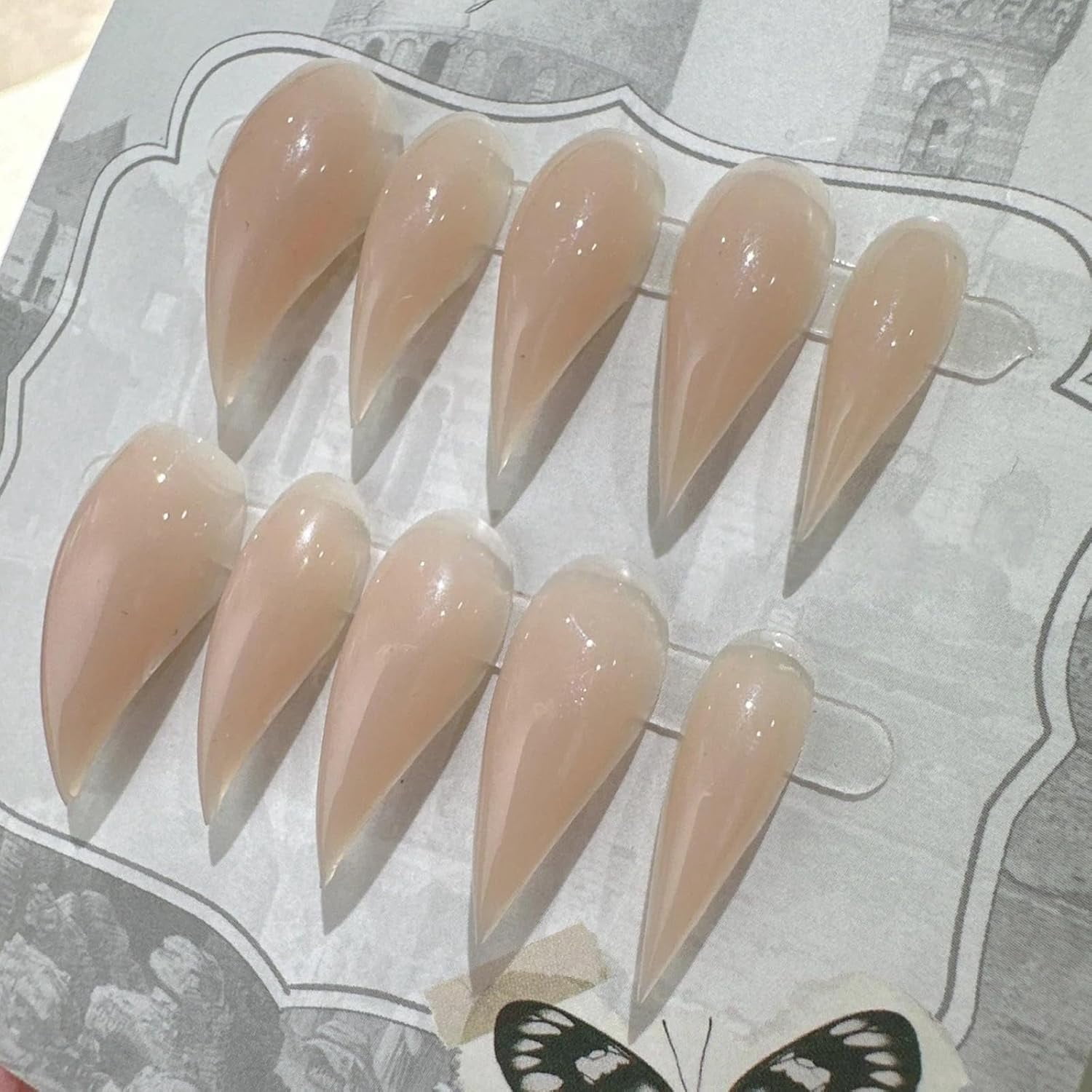 Cute Cat Claw Press on Nails Nude Short Stiletto Handmade Reusable Thick Acrylic Cat Dragon Eagle Claw False Nail Glossy Glue on Nail