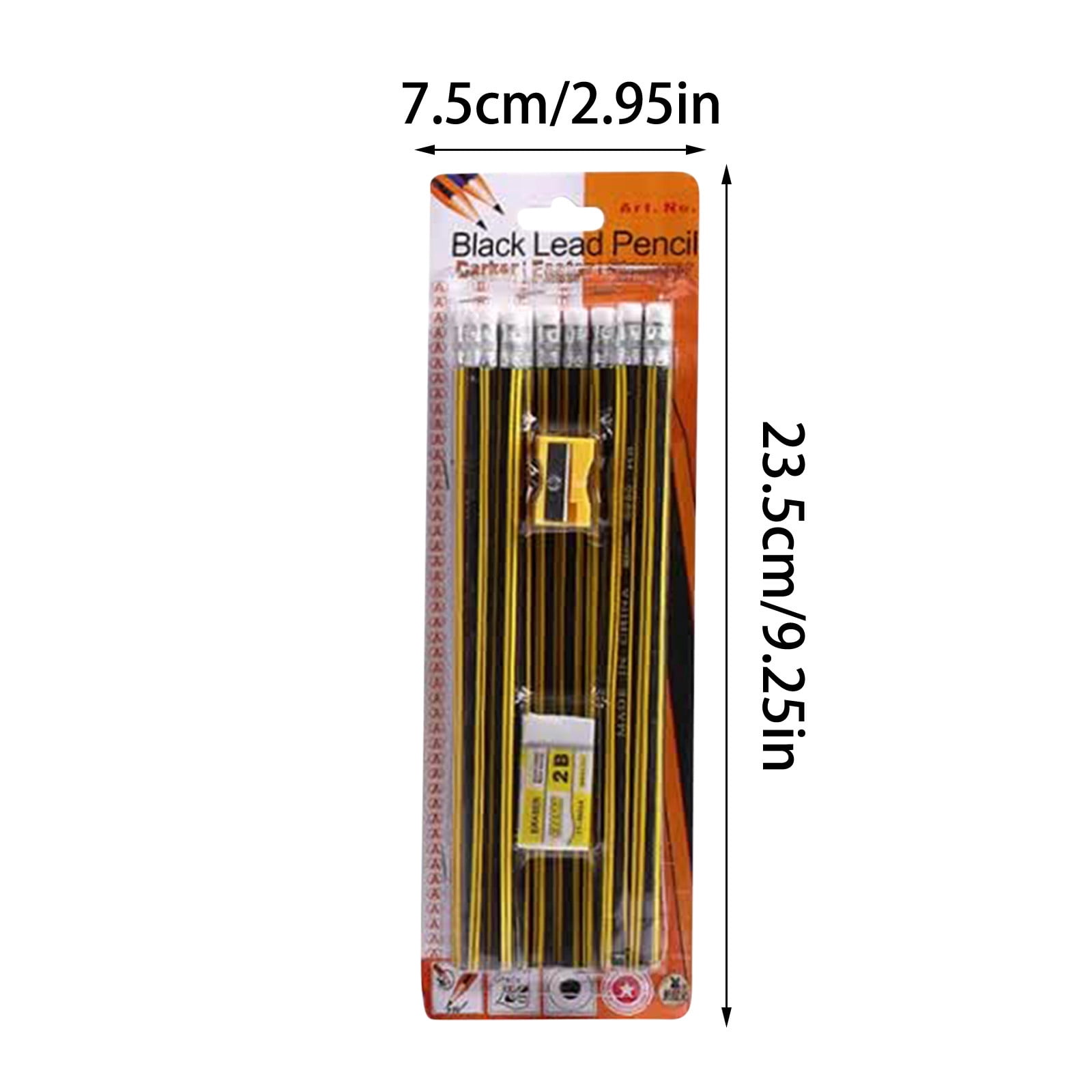 12 Pcs Round Rod 2B With Rubber Pencil Sharpener Pencil Black Pencil