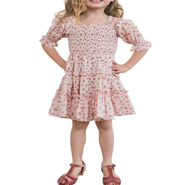 MesaSe Mommy and Me Dresses Floral Print Short Sleeve Ruffle Beach Midi Dress Sundress