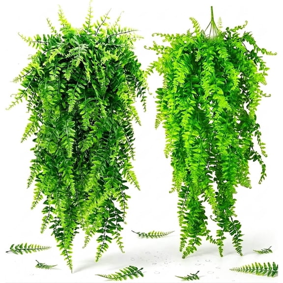 Artificial Hanging Plants 2 Pack Fake Green Leaves Decoration, Faux Foliage Greenery Indoor Outdoor Home Decor