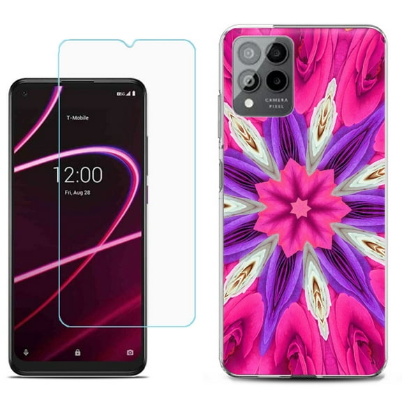 Slim-Fit Gel TPU Phone Case for T-Mobile Revvl 6 Pro 5G, with Tempered Glass Screen Protector, by OneToughShield ® - Kaleidoscope Rose