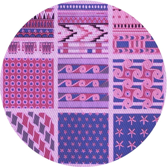 Ahgly Company Indoor Round Patterned Violet Purple Area Rugs, 6' Round