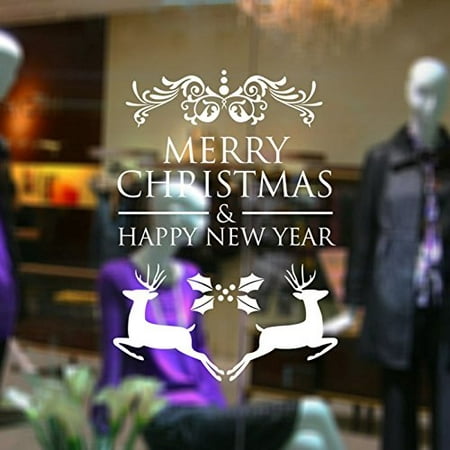 Decal ~ Christmas Decal ~ MERRY CHRISTMAS & HAPPY NEW YEAR: With Deer ~ Wall or Window Decal 21