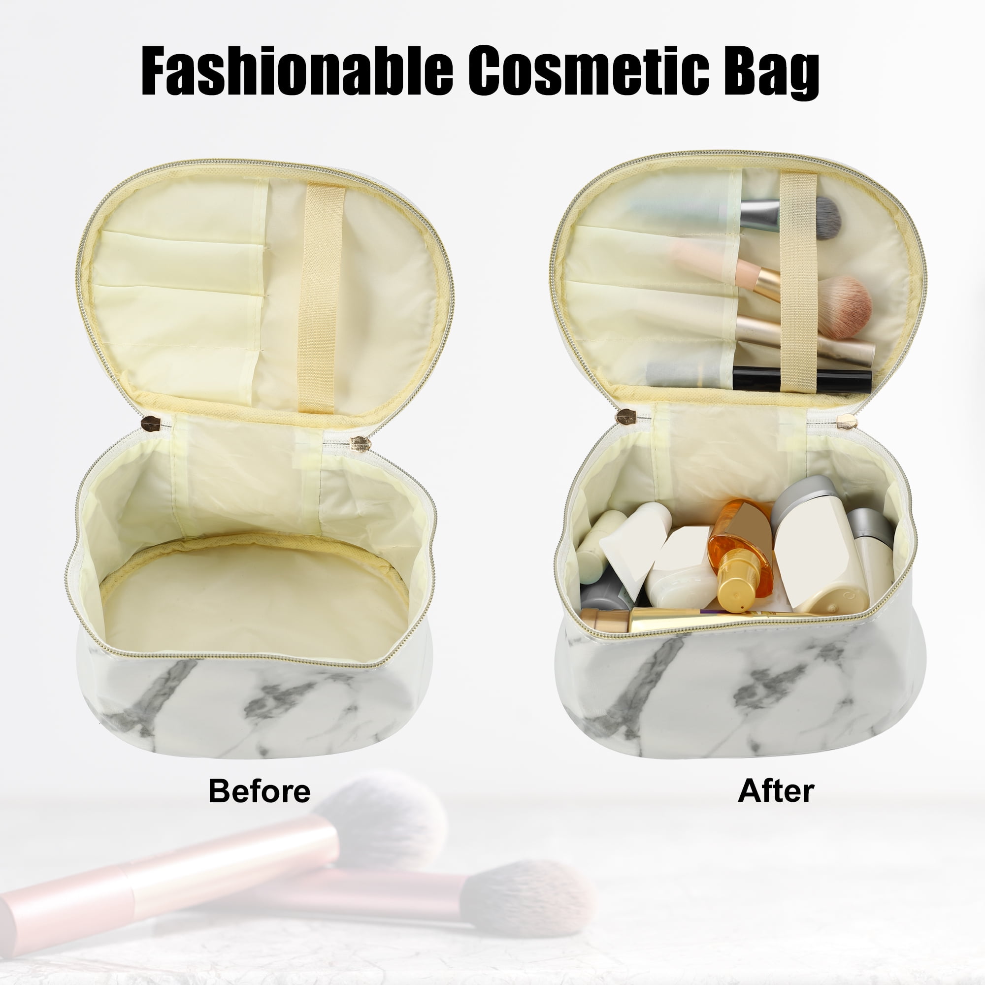 Unique Bargains Floral Makeup Bag Zipper Flower Cosmetic Pouch White, Gray