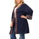 thumbnail image 2 of Women's Plus Size Cardigan Contrast Placket Kimono Sleeves Knit Open Front Cardigans Dark Blue 2X, 2 of 7