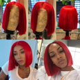 thumbnail image 7 of Bob Wigs Human Hair Straight Lace Part Blunt Cut Middle Parting Light Red 180% Density Glueless Remy Wig Shoulder Length 14 Inch, 7 of 7