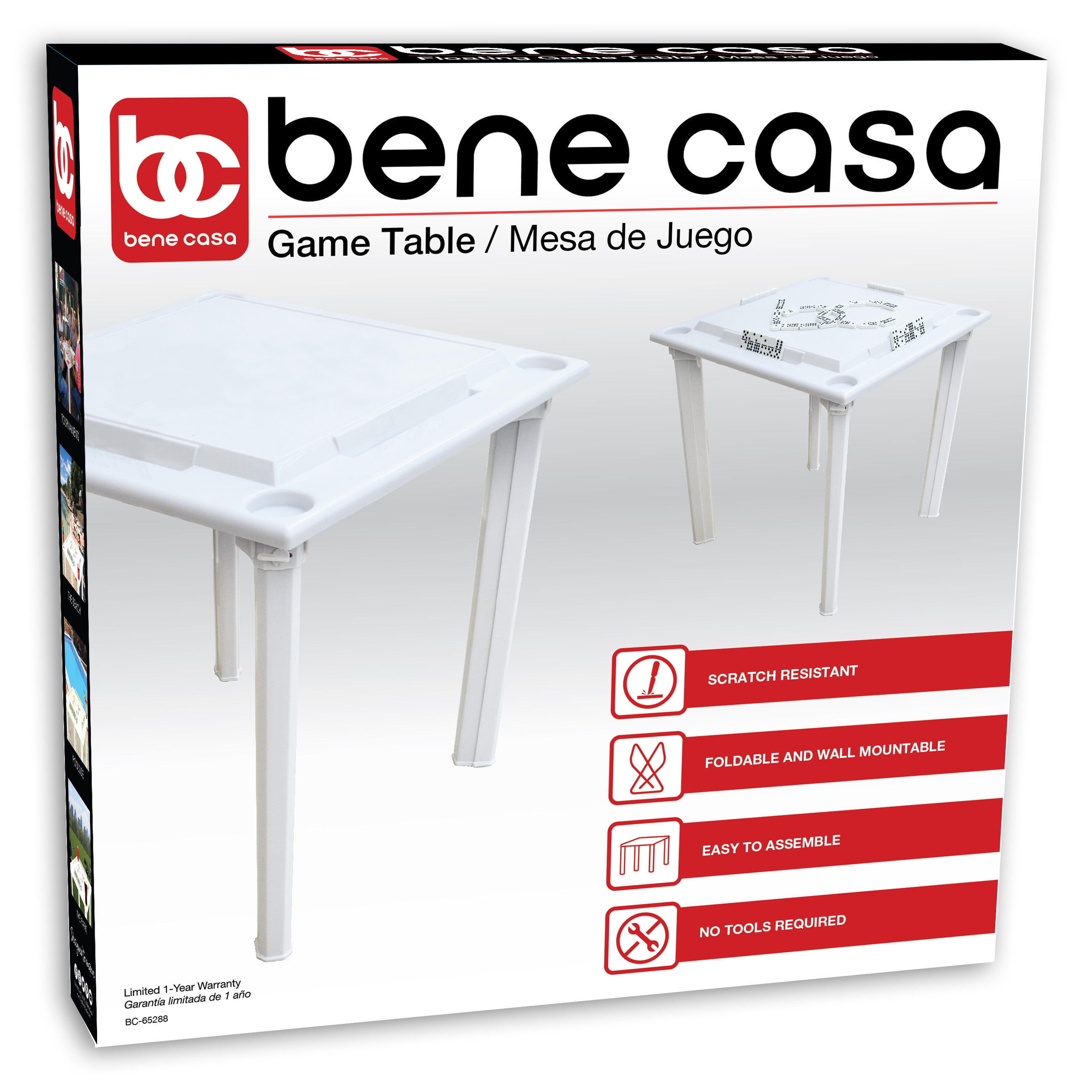 Bene Casa 4-Player Game Table with Built-In Racks and Drink Holders, White