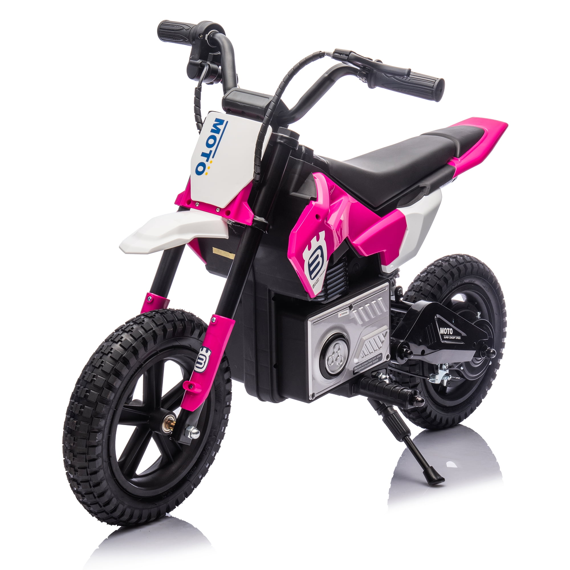 Pink 24V Kids Ride On Electric Toy Motocross Motorcycle Adjustable Speed, Bluetooth Music for 5-12 Ages