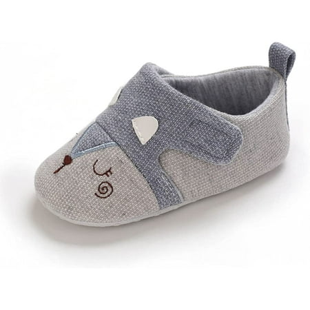 

QWZNDZGR Baby Boys Crib Cartoon Animal Flats Prewalkers with Anti-Slip Bottom Dark Gery Light Grey