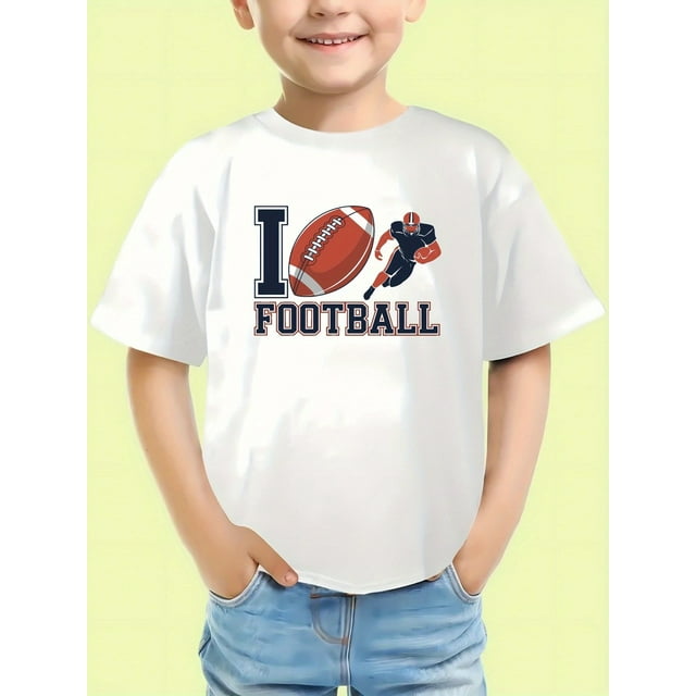 Rugby T-shirt - Letters Playing Rugby Cotton Boys T-shirts, Creative T-shirts for Boys, Casual Light and Comfortable Short-sleeved Tops, Summer Children's Clothing